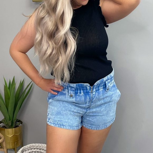 Denim Blue Women's Shorts - paper bag waist - Picture 4 of 5